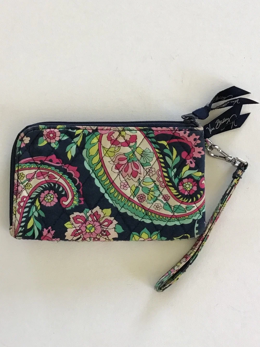Vera Bradley Navy Paisley Floral Zip Wristlet